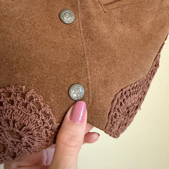 Suede Leather Crochet Tan Western Cowboy Vest Small - Picture 5 of 8